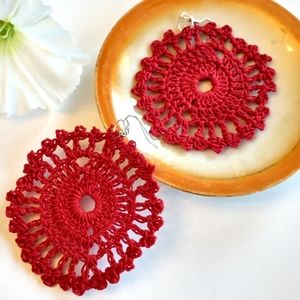 ❤️Red Lace earrings lightweight Handmade Boho
